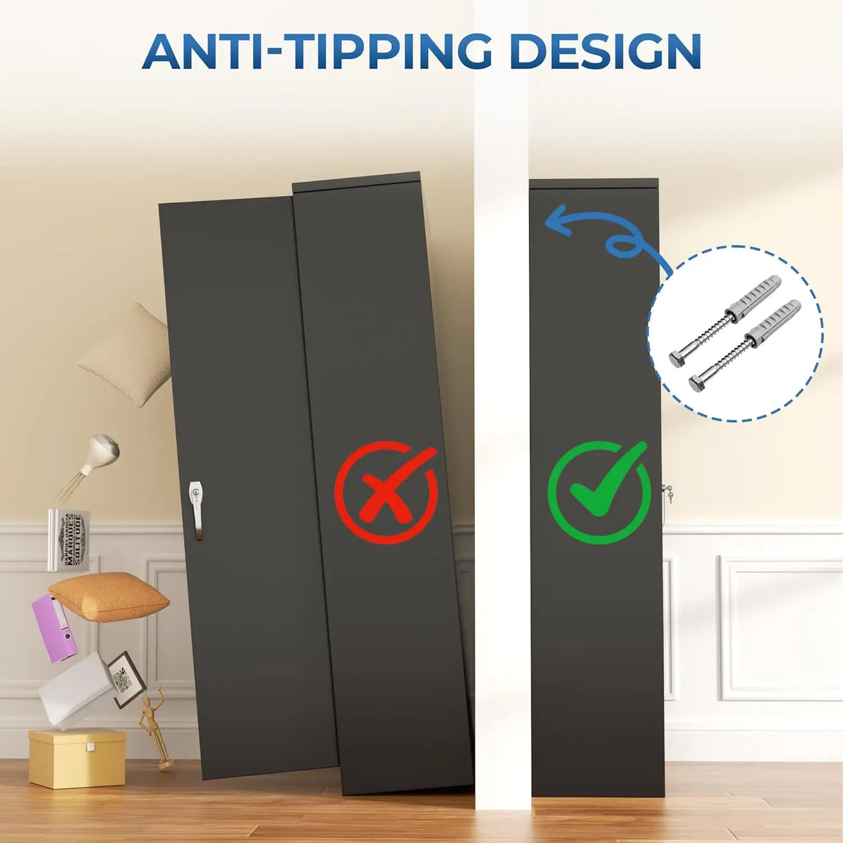 Durable Metal Wardrobe Cabinet With Lock Four Adjustable Shelves