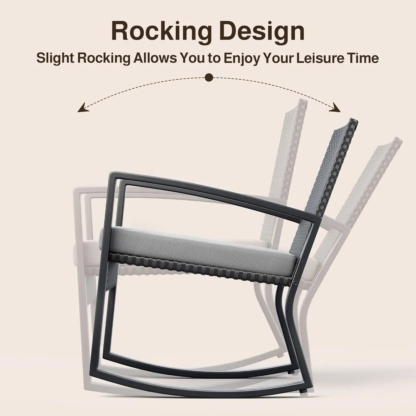 4 Piece Outdoor Patio Furniture Set, Wicker Patio Furniture with Glass Coffee Table, Rocking Wicker Bistro Set, for, Customized