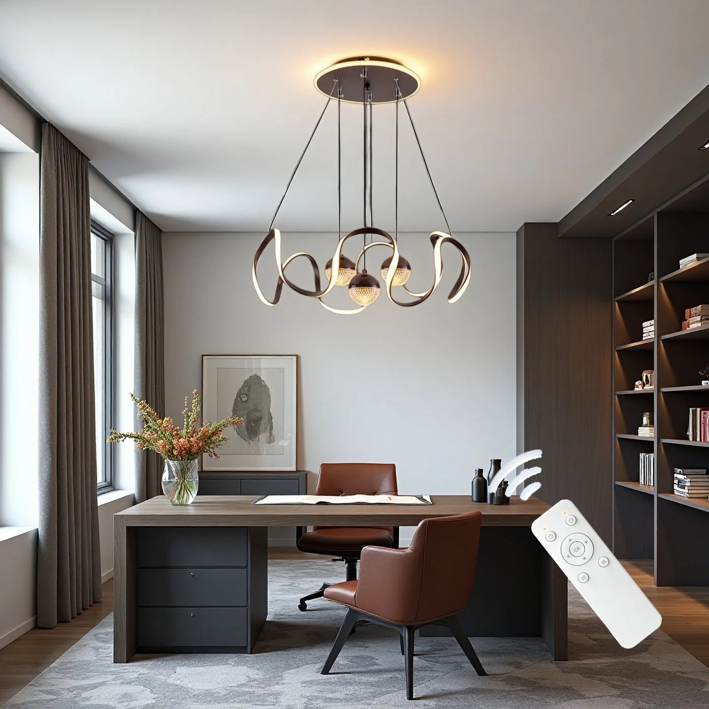 LED Pendant Light With Wavy Ring Dimmable Three Color Temperatures