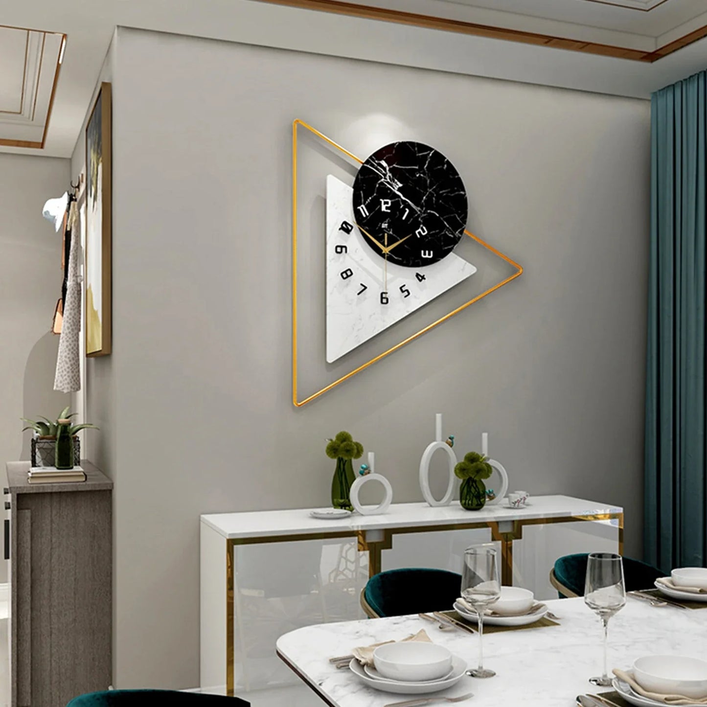 Geometric Wall Mounted Quartz Silent Clock with Nordic Minimalist Style for Home Office, Restaurant, Hotel, Waiting Room Decor
