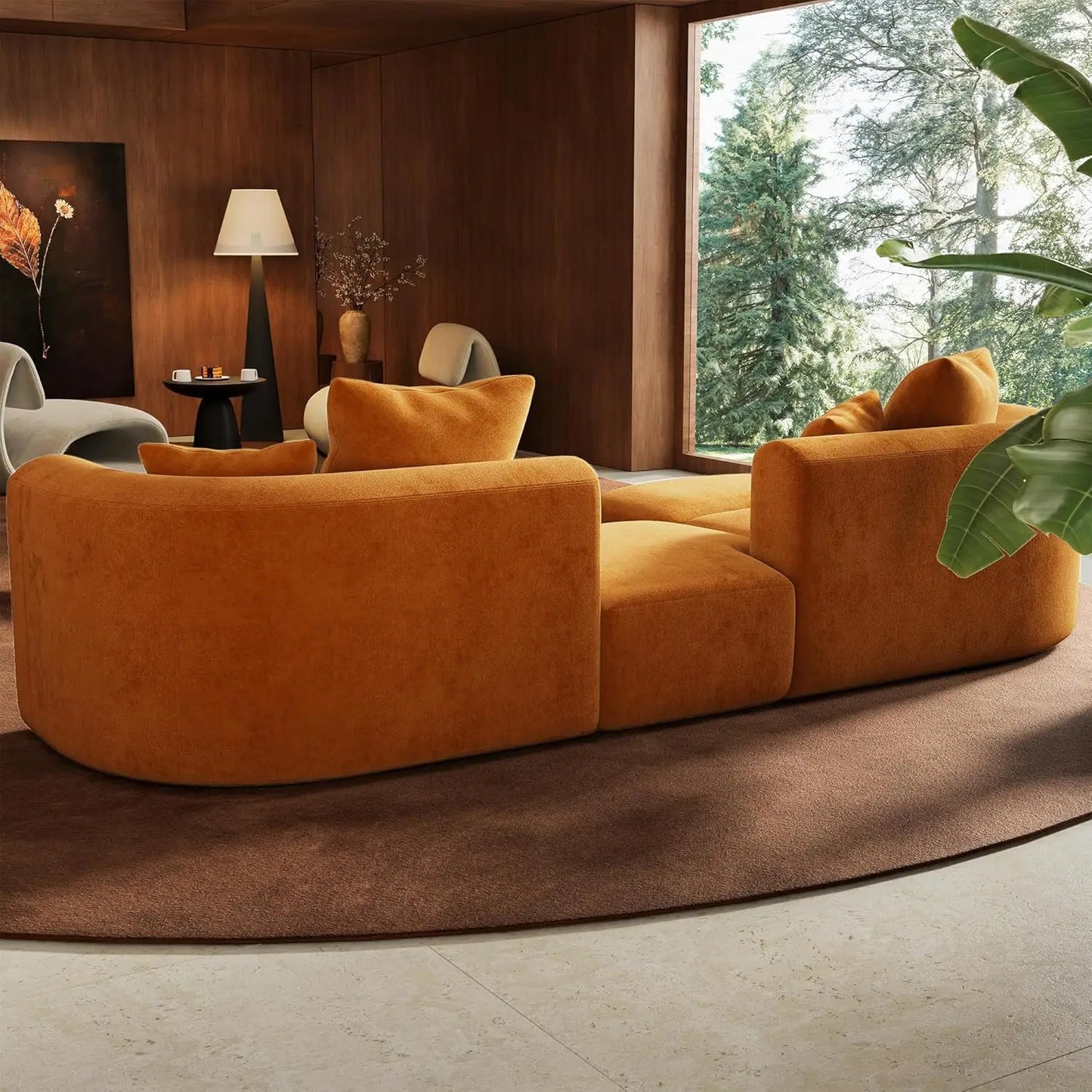 Velvet Modular Sectional Sofa With Ottoman Modern Curved Back