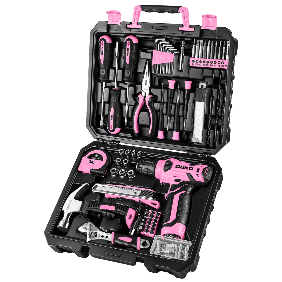 DEKO 126Pcs Power Tool Combo Kit with 8V Cordless Drill, Keyless Chuck, Professional Home Household