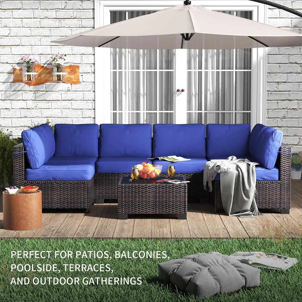HiMISS 7-Piece PE Rattan Patio Set With Cushions Glass Table