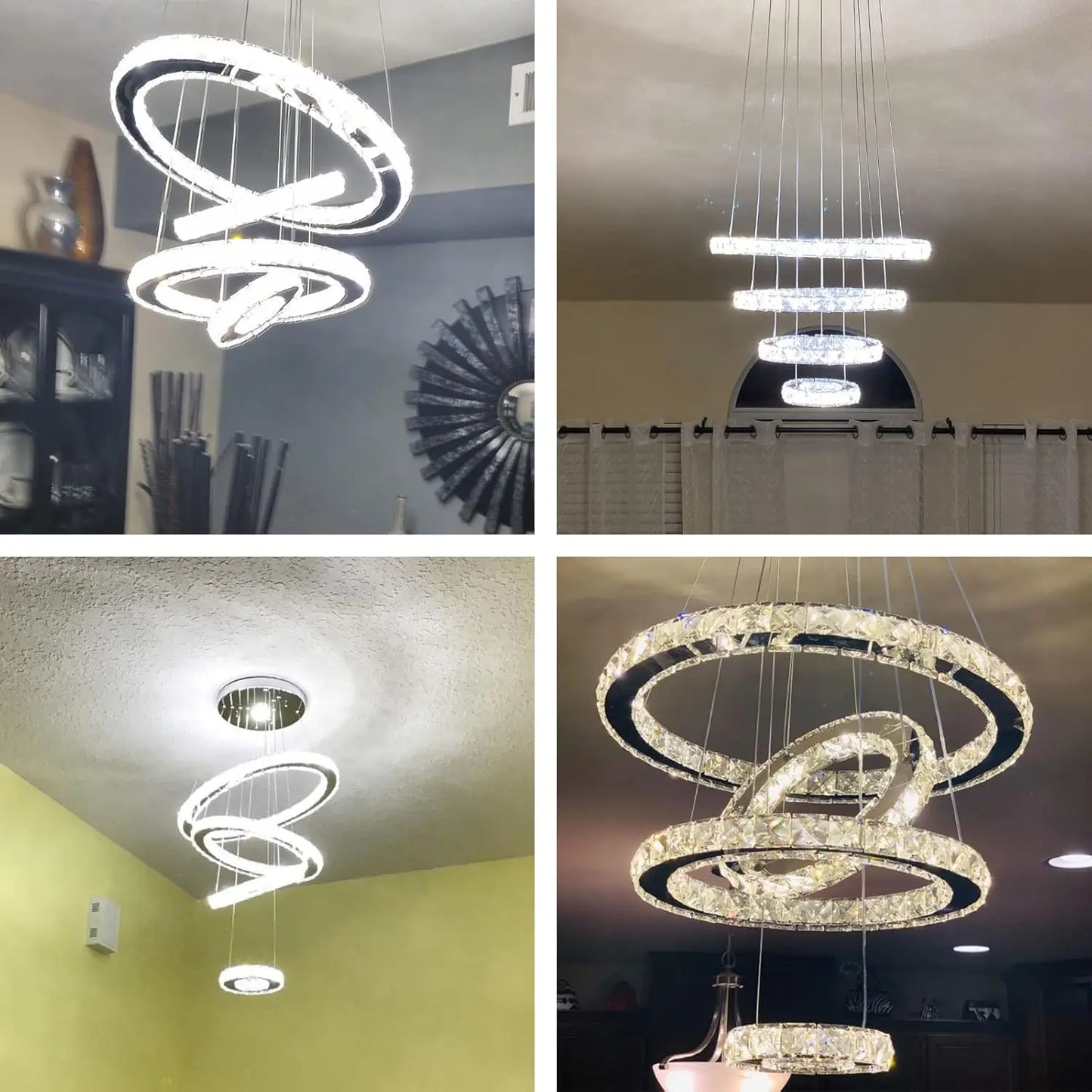 Crystal LED Rings Pendant Chandelier In Stainless Steel Living Room
