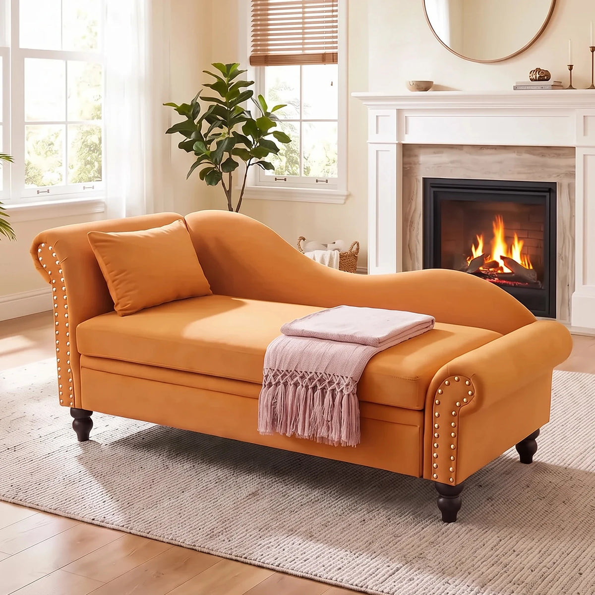 Modern Velvet Sofa With Hidden Storage And Left Armrest