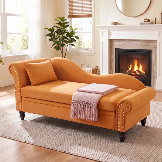 Modern Velvet Sofa With Hidden Storage And Left Armrest