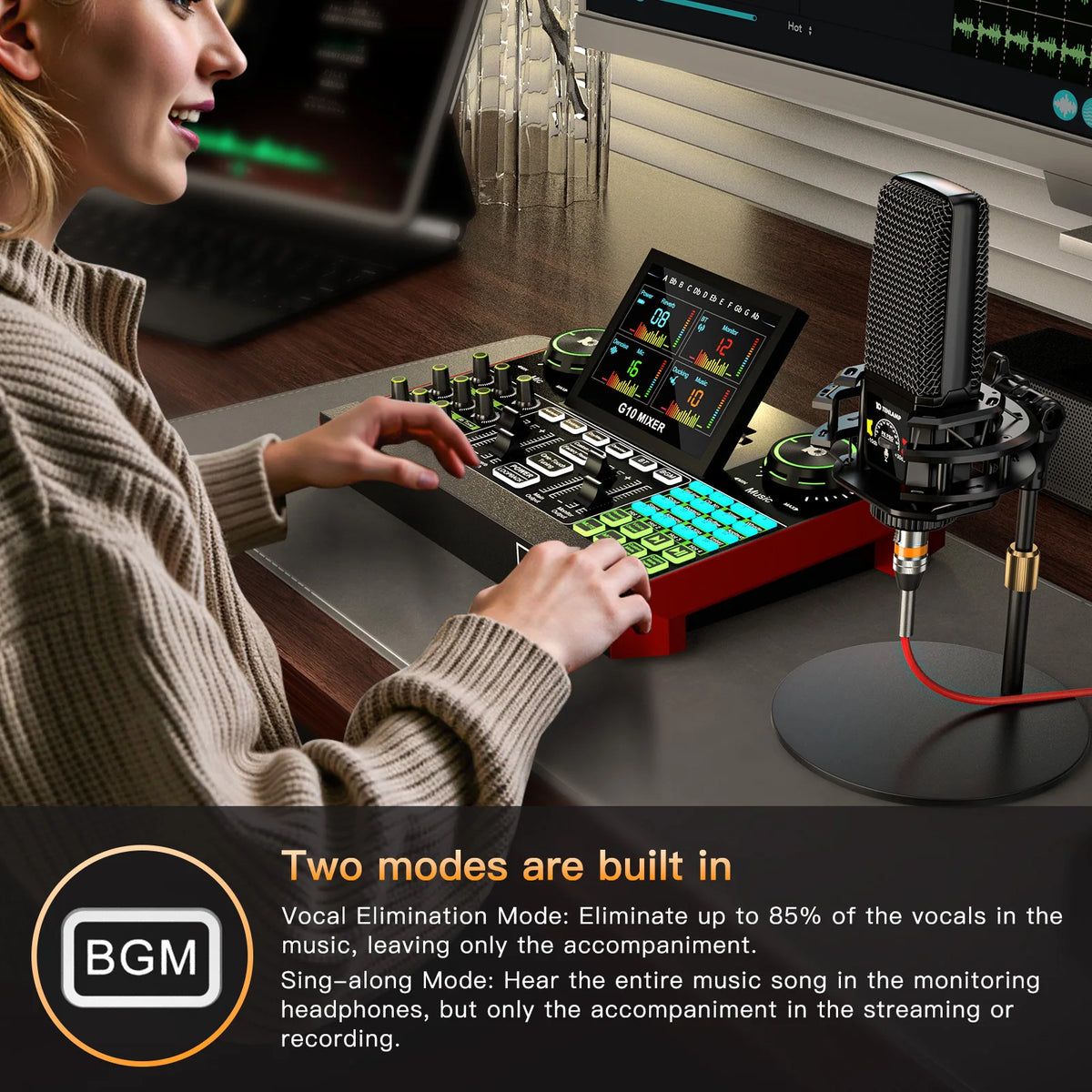 Tenlamp G10 Live Sound Card Mixer For Streaming And Recording
