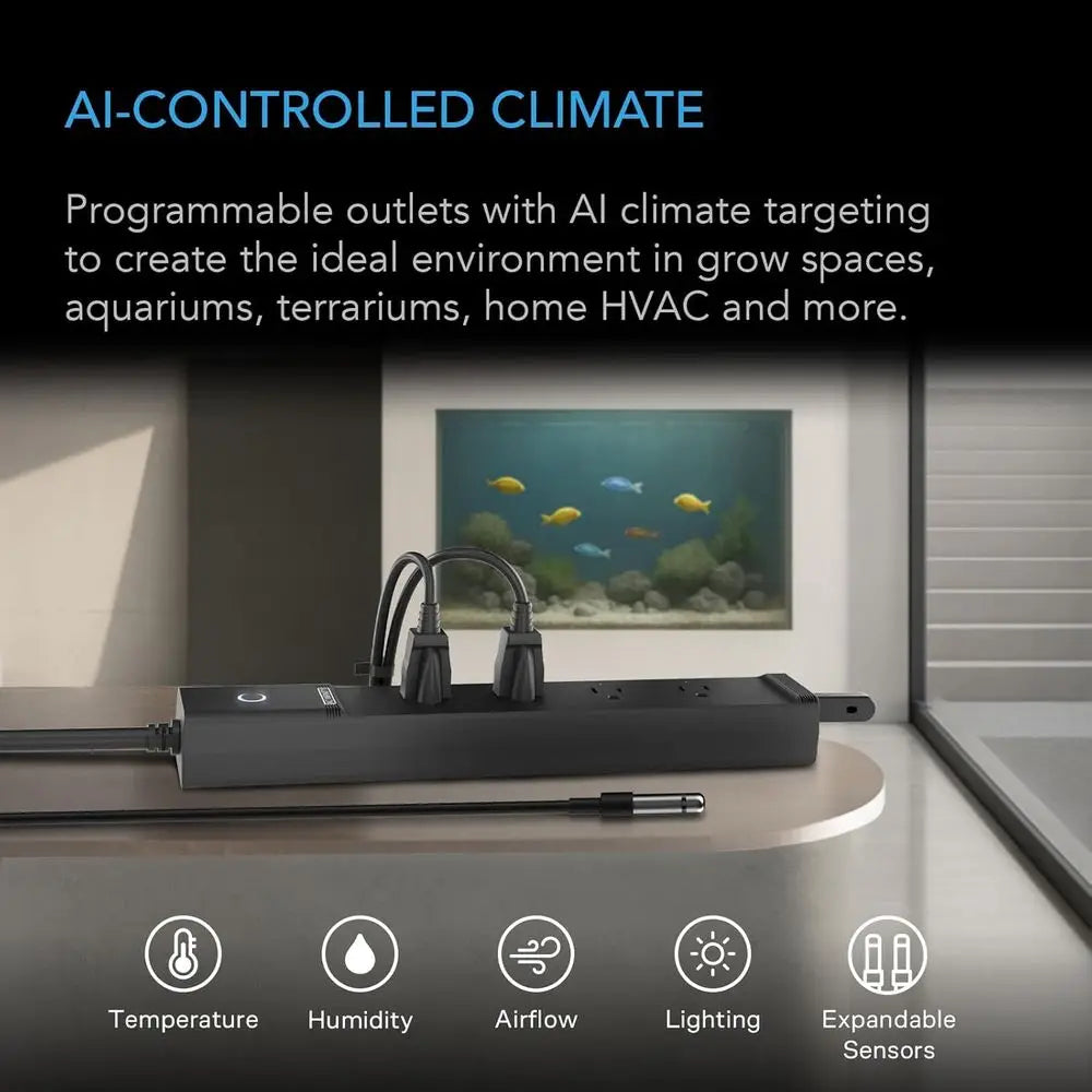 Smart Power Strip with Dual-Zone Temp Control for Home Greenhouse and Aquarium - 4 Plugs, 1800W