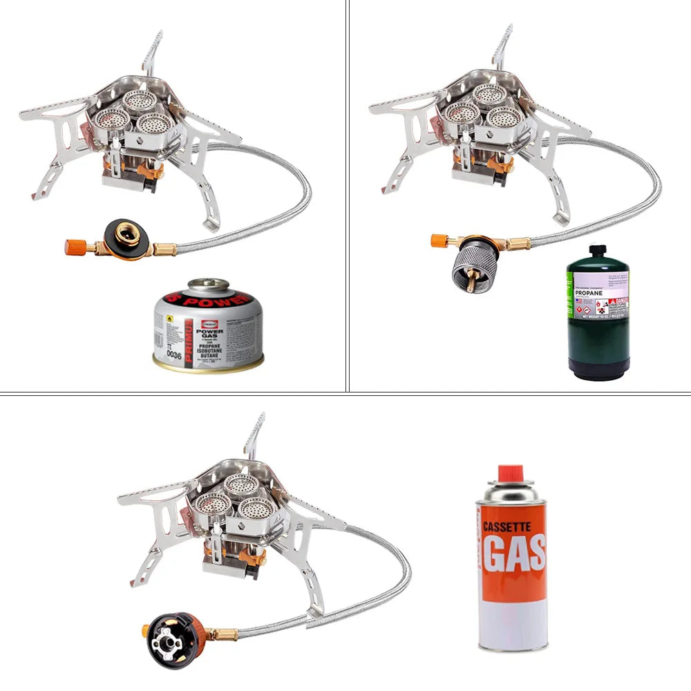 TARKA 3 Head Gas Stove, Camping Burners Folding Backpacking Furnace 5800W Outdoor Hiking Picnic BBQ Cooking Equipment