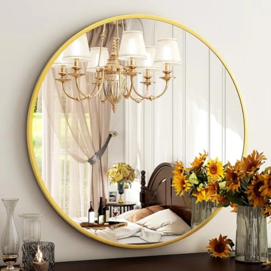 Round Mirror 30 Wall Mounted Circle Mirrors Vanity Mirror with Brushed Aluminum Alloy Frame Modern Decoration for Bathroom, Liv