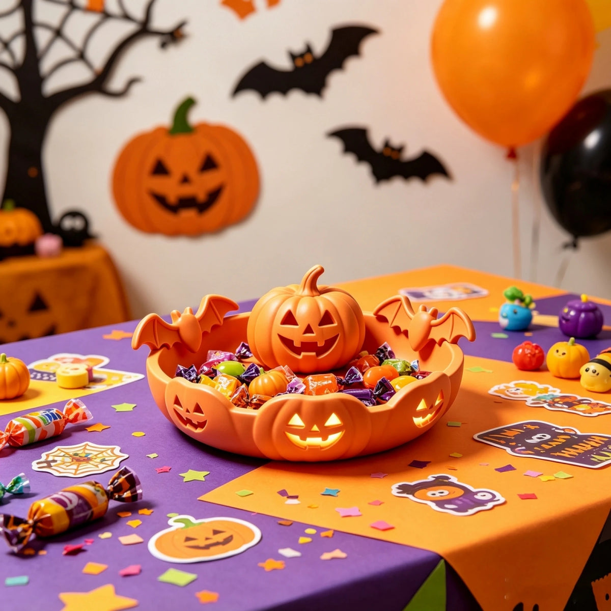 Reusable Candy Pumpkin Snack Tray for parties and Halloween decoration.