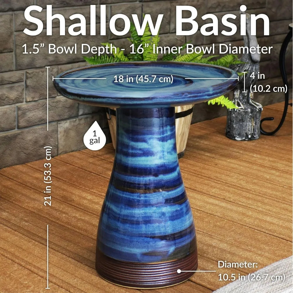 Ceramic Bird Bath Outdoor Hand-Painted Bowl UV Frost-Resistant Finish