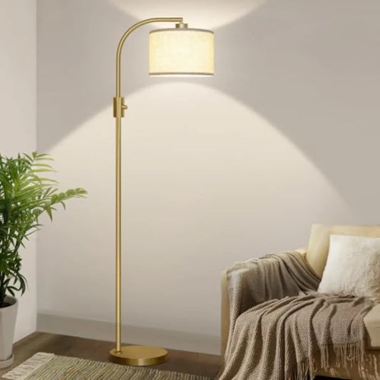 Upgraded Modern Arc Dimmable Tall Standing Floor Lamp with Linen Shade, 1200 Lumens LED Bulb Included, for Living and Reading R