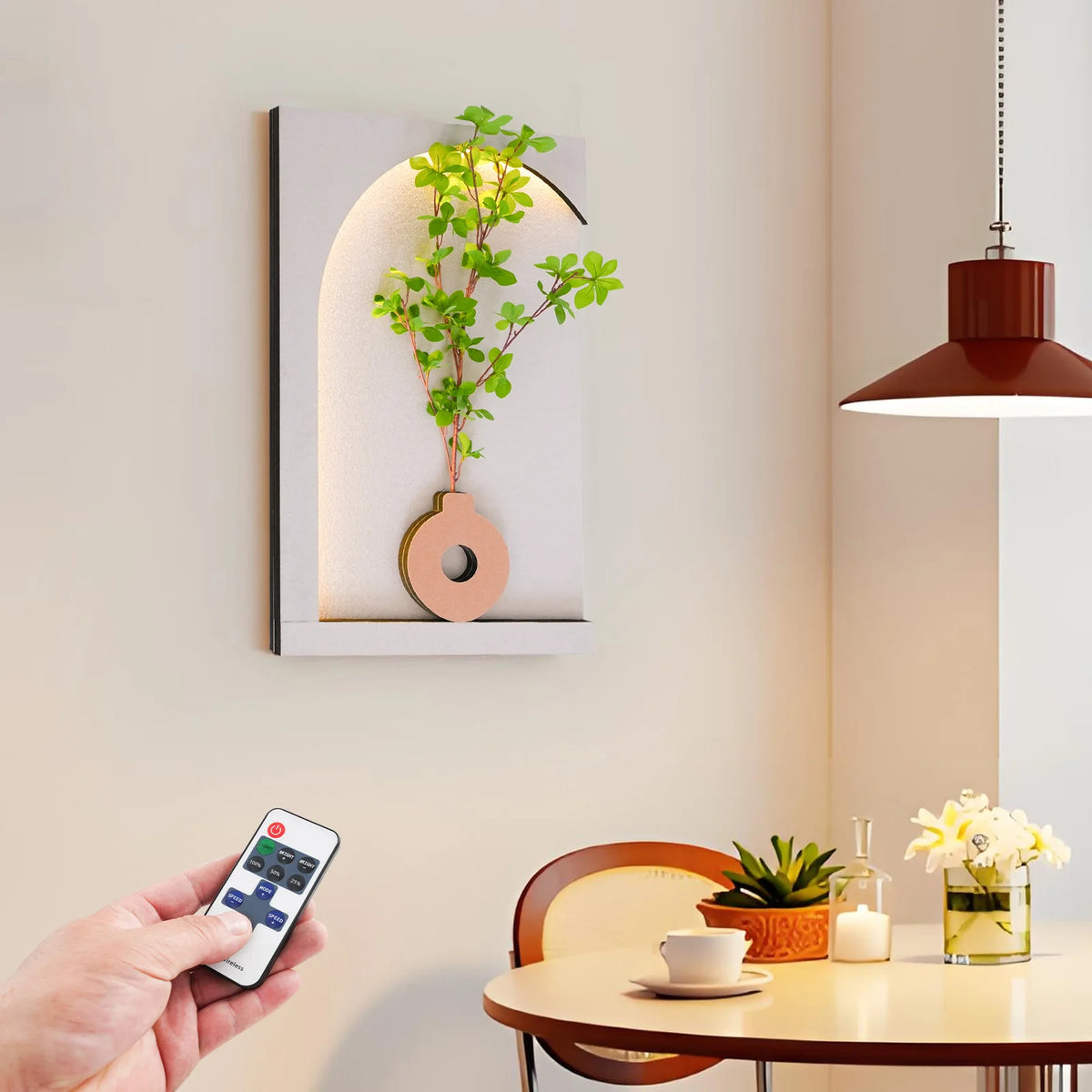 Handcrafted Sandstone Wall Art With Dimmable Led Simulated Plant
