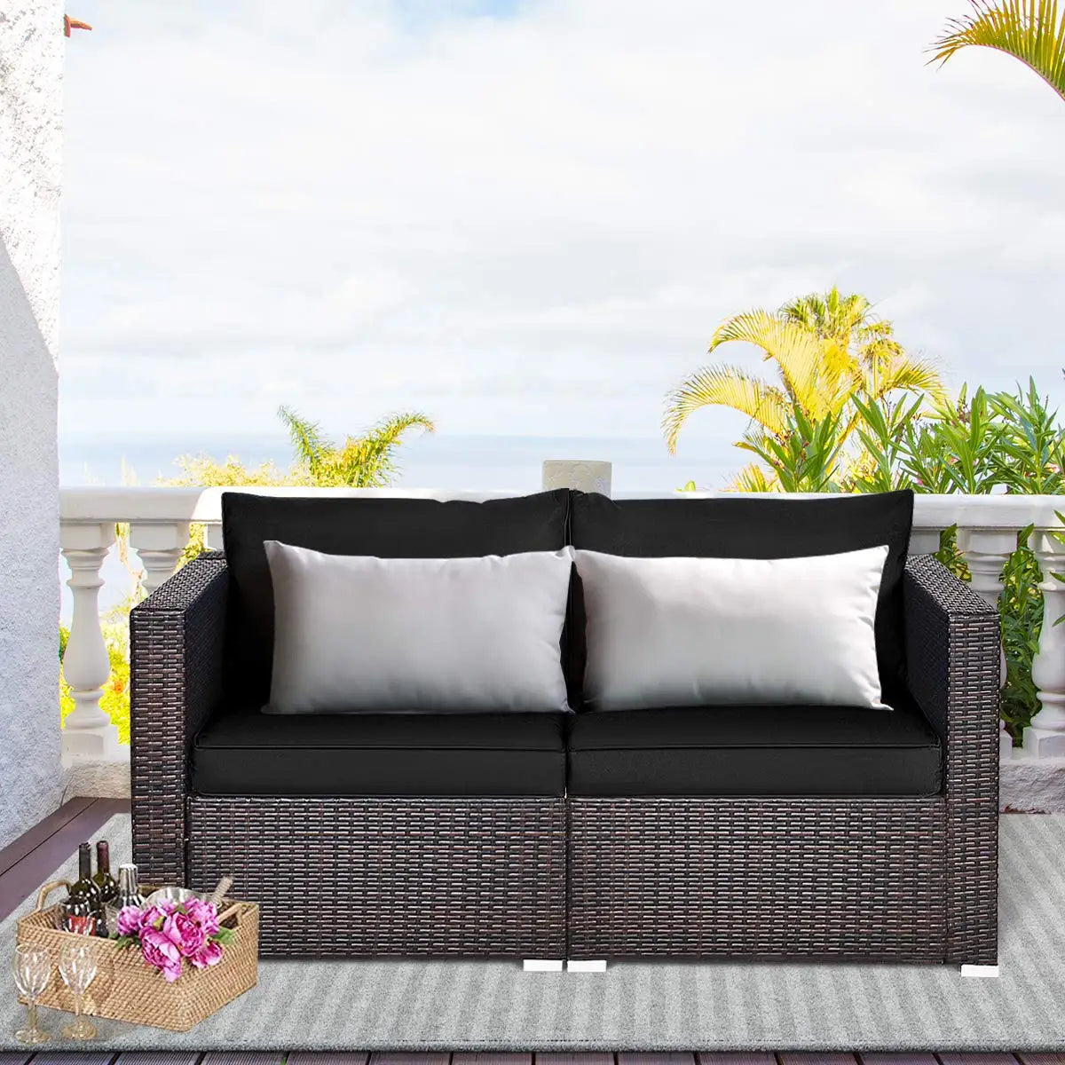 2 Seat Outdoor Wicker Loveseat Sofa Set