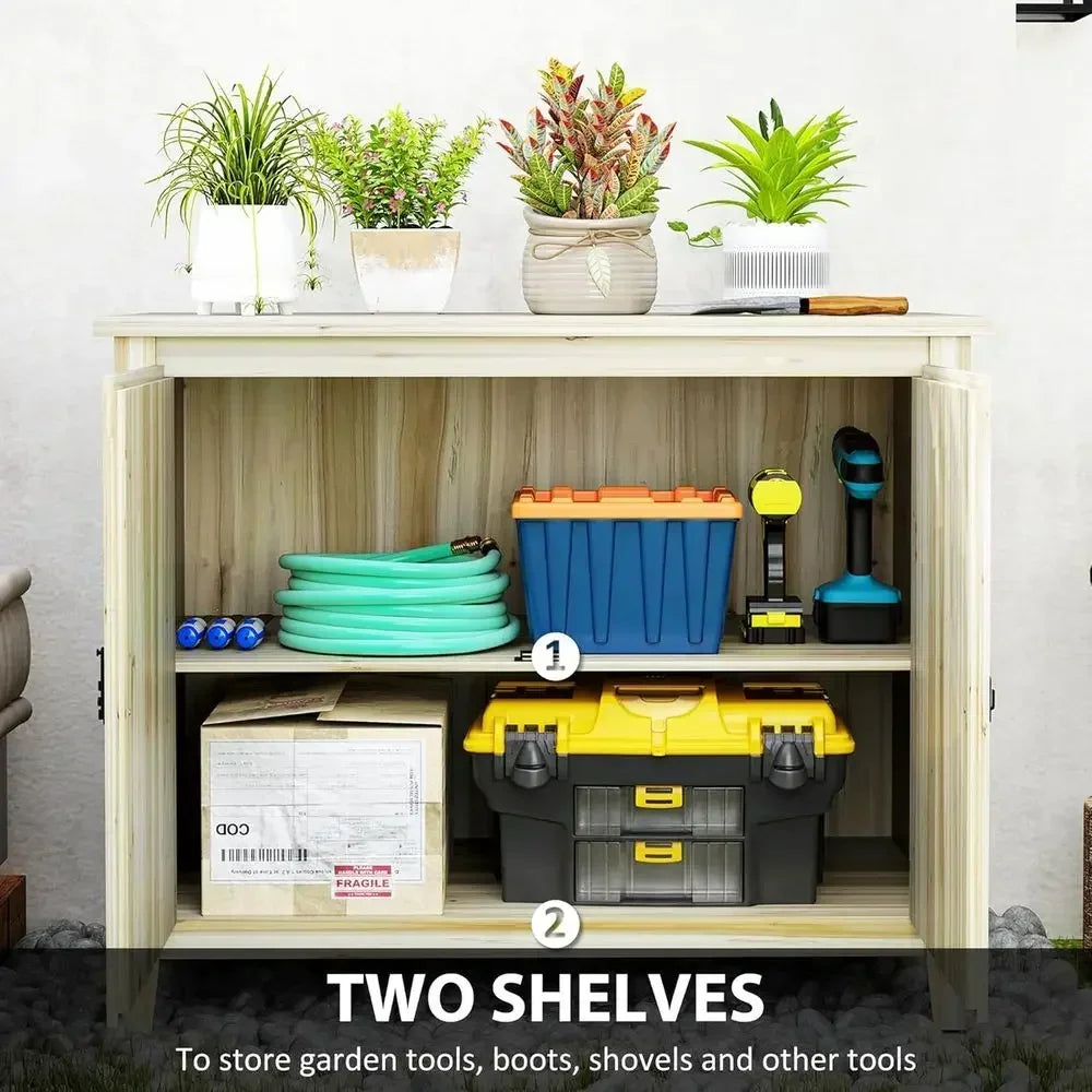 Weatherproof Wood Outdoor Storage Cabinet With Dual Doors