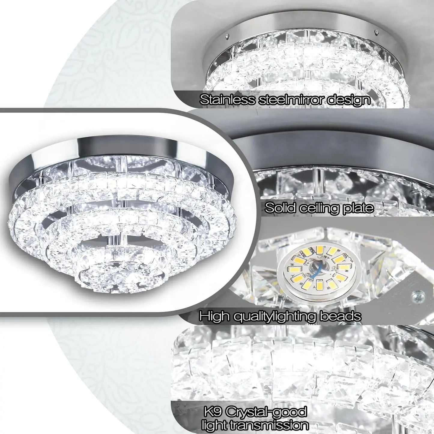 FRIXCHUR Crystal Chandeliers Modern LED Ceiling Light Semi Flush Mount