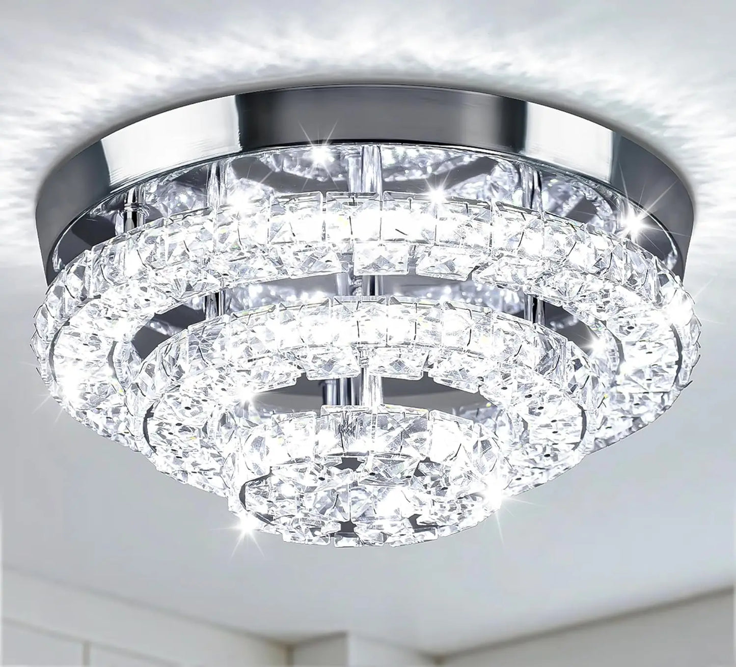 FRIXCHUR Crystal Chandeliers Modern LED Ceiling Light Semi Flush Mount