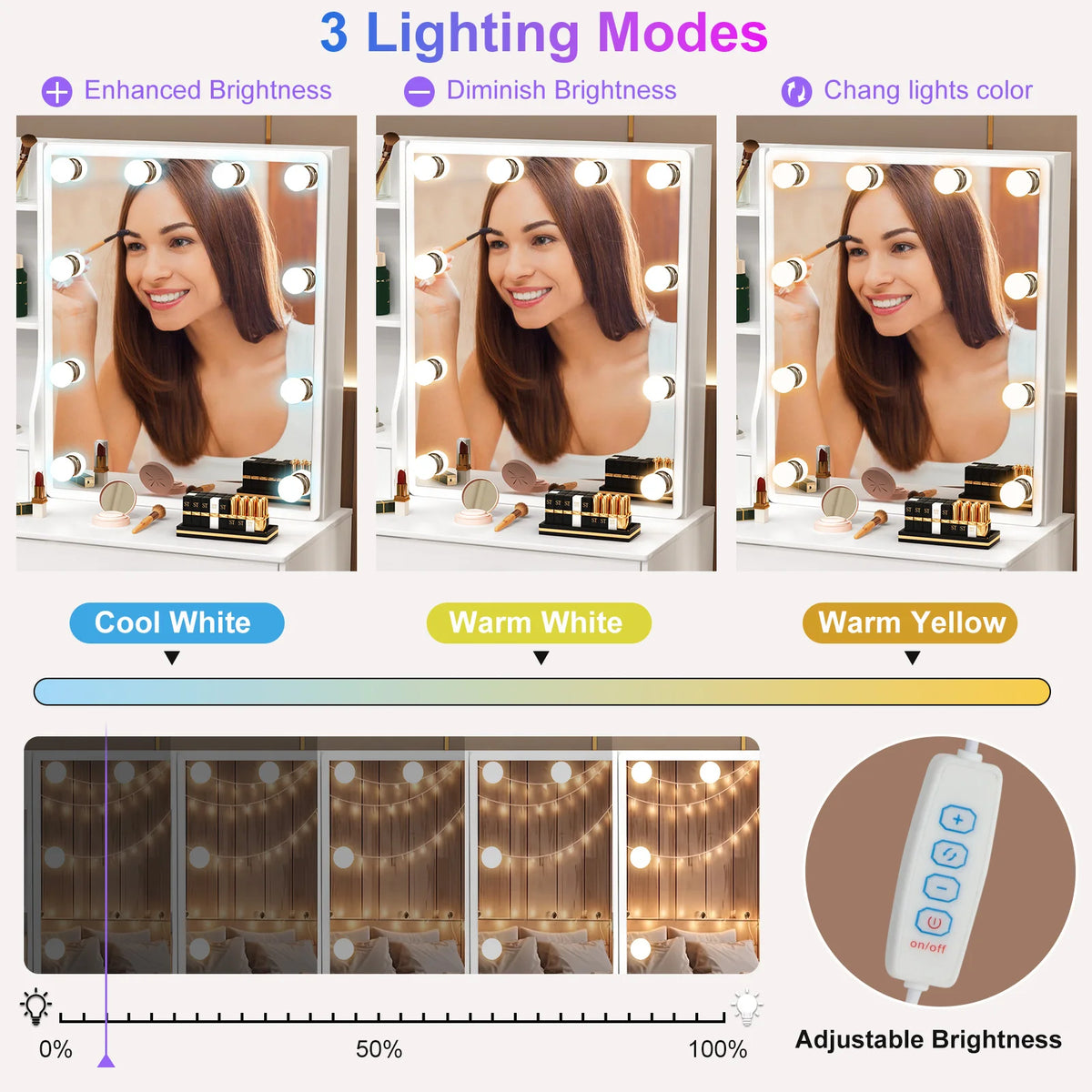 Teousev Modern Vanity Set With Led Mirror And Six Drawers
