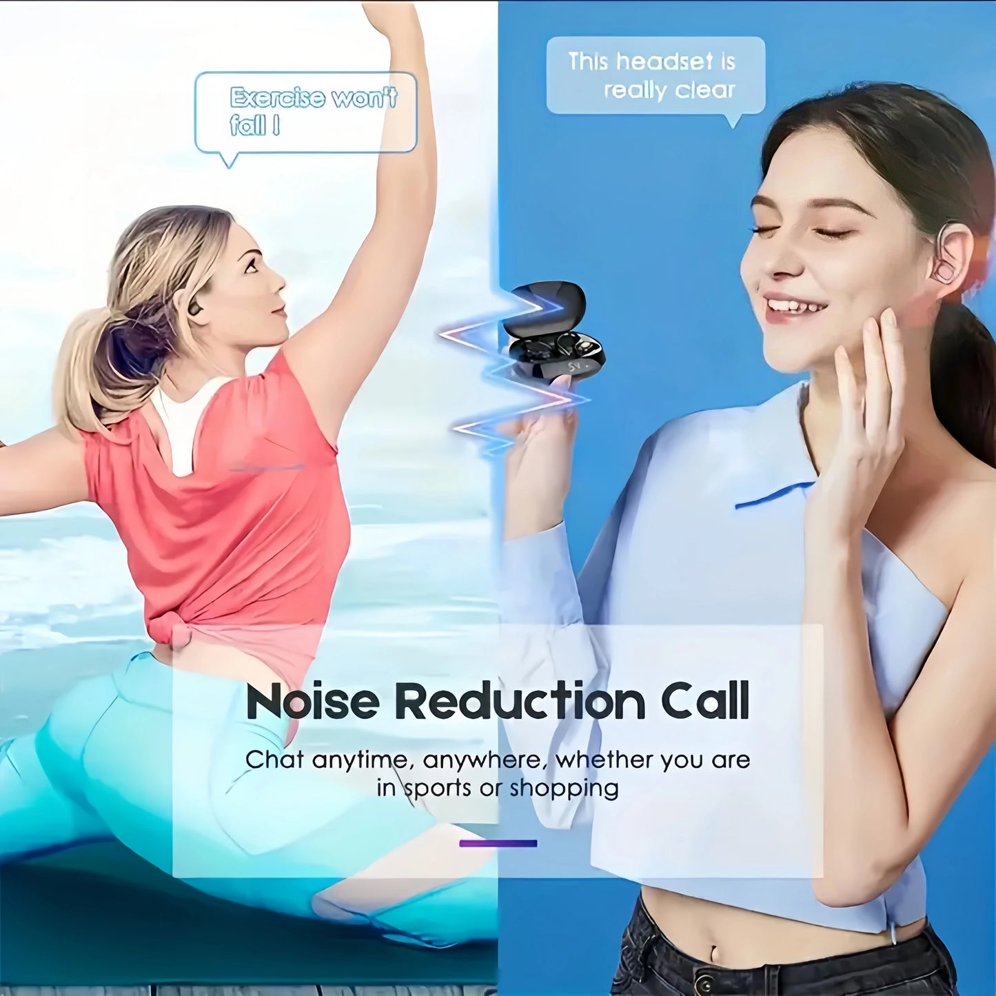 True Wireless Earbuds, Headphones with Microphone, Sports Ear Clip, In-Ear Headphones with Led Display