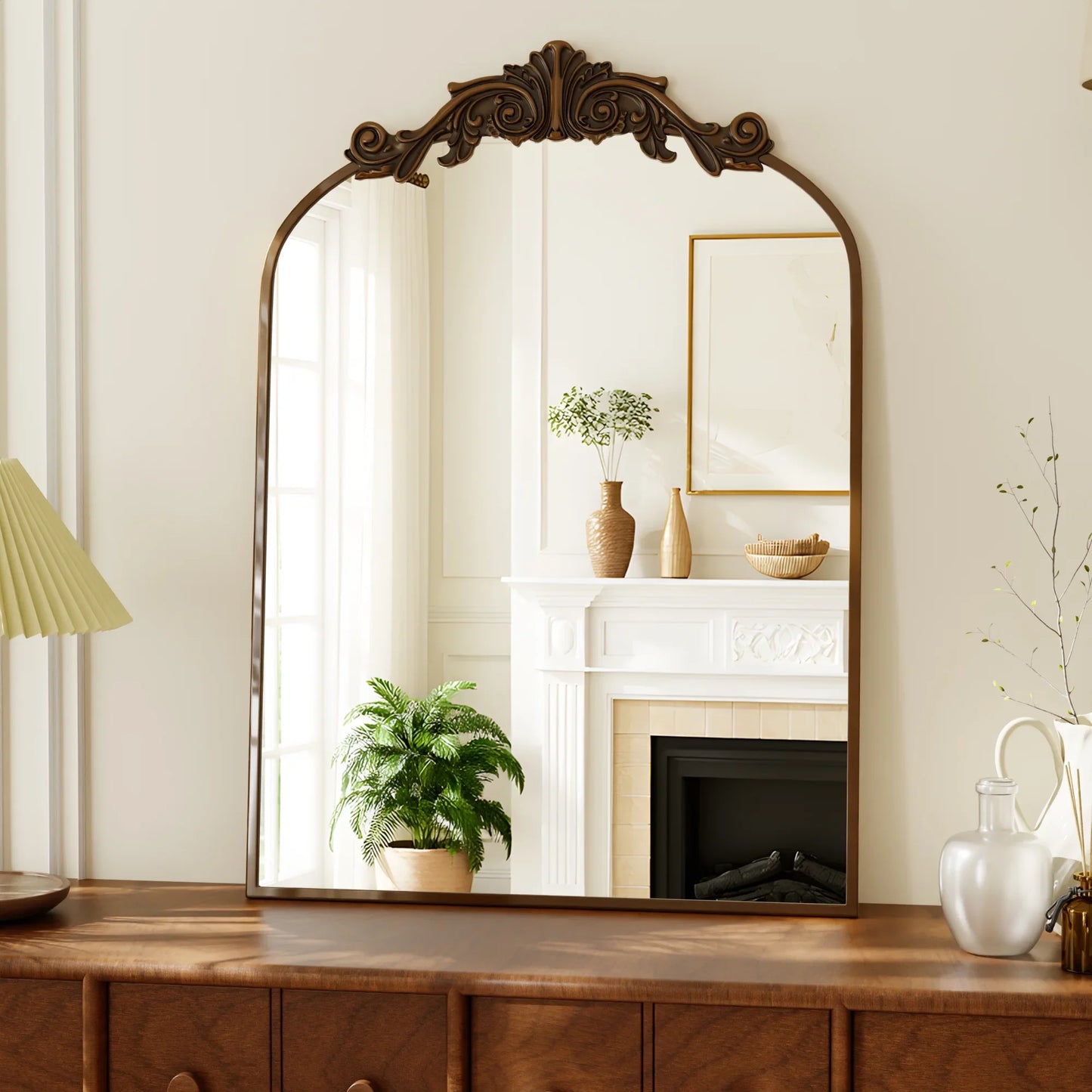 BEAUTYPEAK Classic Wall Decor Mirror Arched Metal Vintage Bathroom Mirror