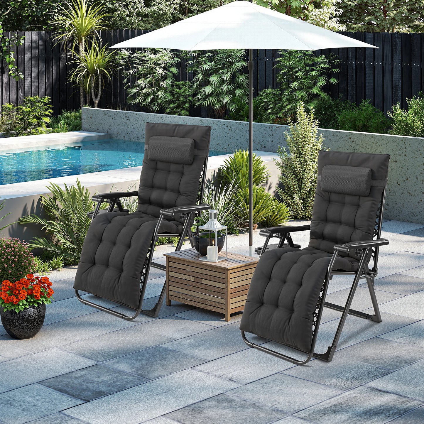 Zero Gravity Recliner Patio Lounge Chair Folding Portable with Cup Holder Trays Removable Cushion For Outdoor Garden