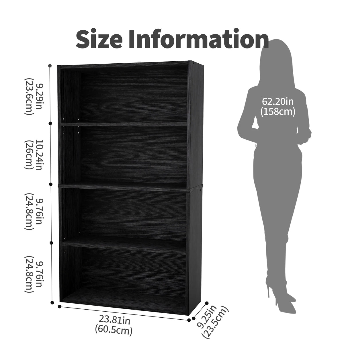 Jhk Four Tier Wooden Open Bookcase For Home Office
