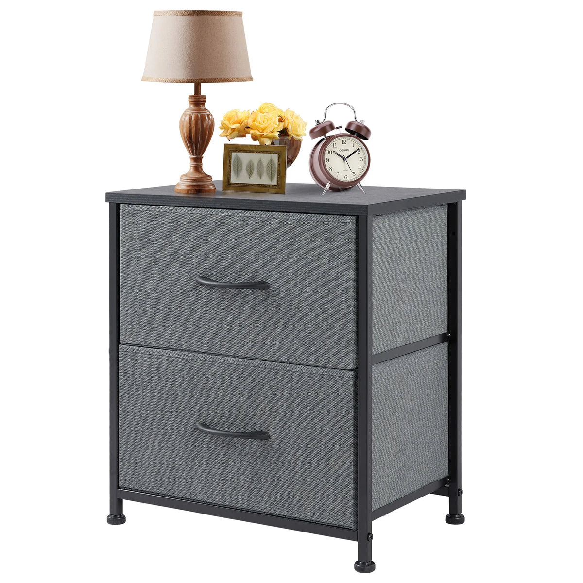 JHK Modern Metal Frame Nightstand With Two Storage Drawers