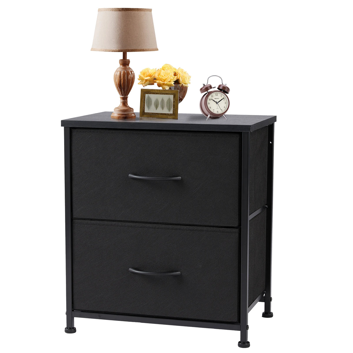 JHK Modern Metal Frame Nightstand With Two Storage Drawers