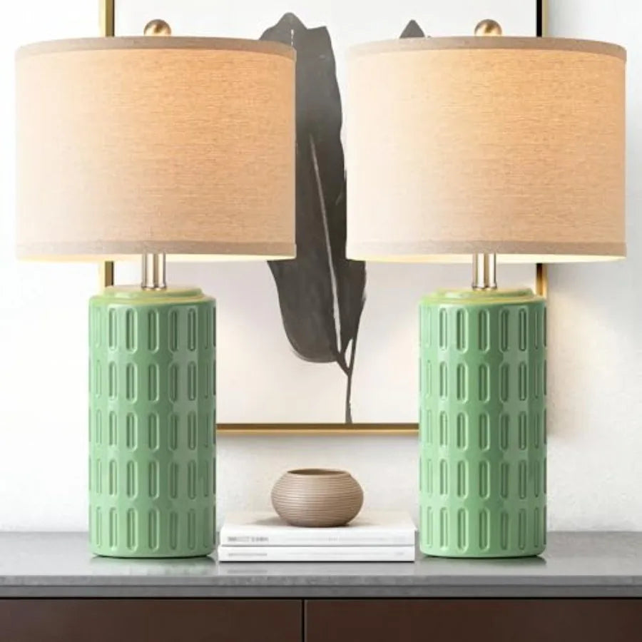 23" Modern Ceramic Table Lamp Set of 2, Table Lamps for Living Room, Rustic Farmhouse Bedside Lamps Nightstand lamp for Bedroom