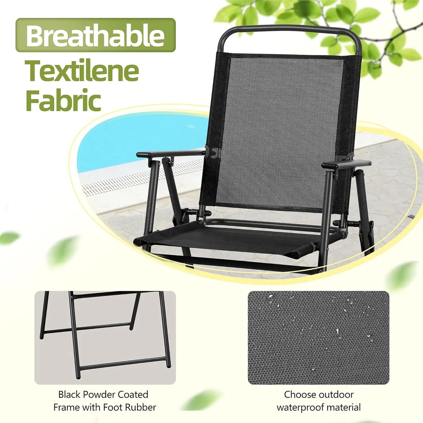 Folding Metal Patio Dining Set With Umbrella Hole For Lawn Backyard