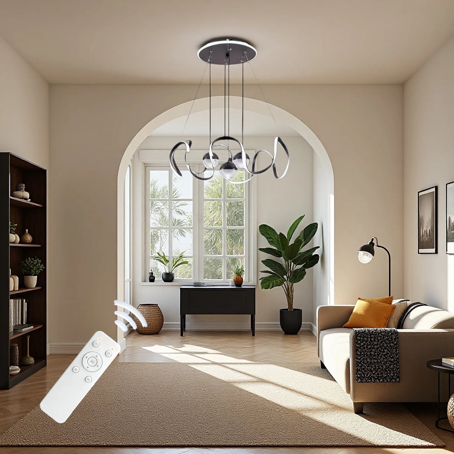 LED Pendant Light With Wavy Ring Dimmable Three Color Temperatures