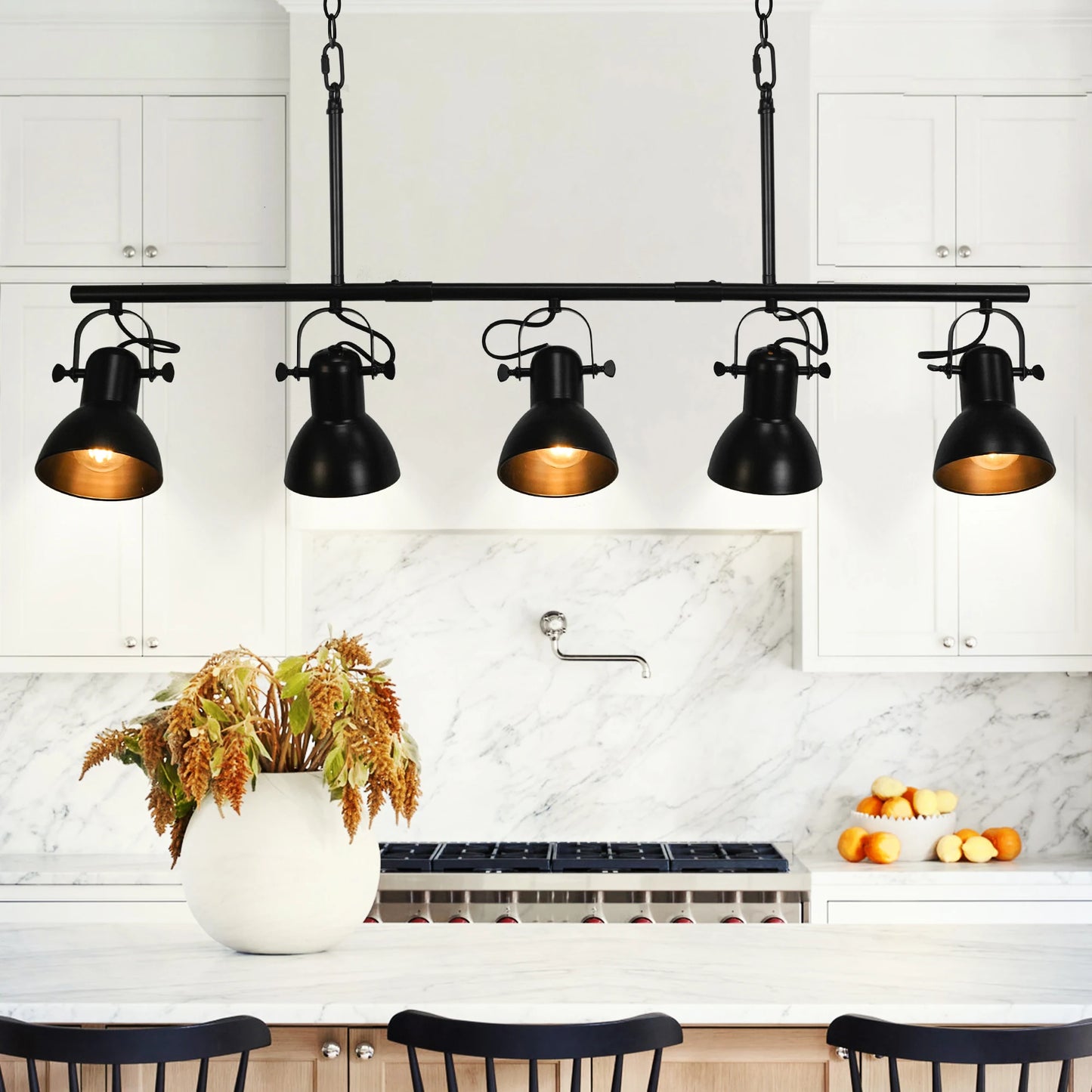Five Light Kitchen Island Chandelier Linear Pendant Light Adjustable Angles