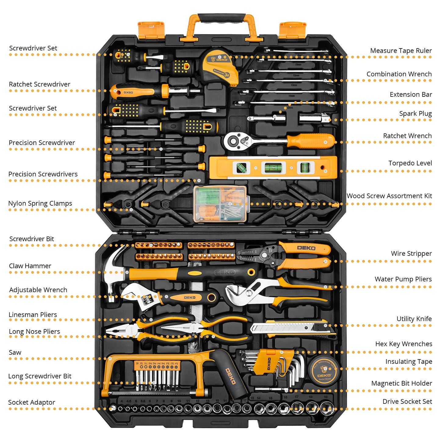 DEKOPRO 228 Piece Socket Wrench Auto Repair Tool Set Case