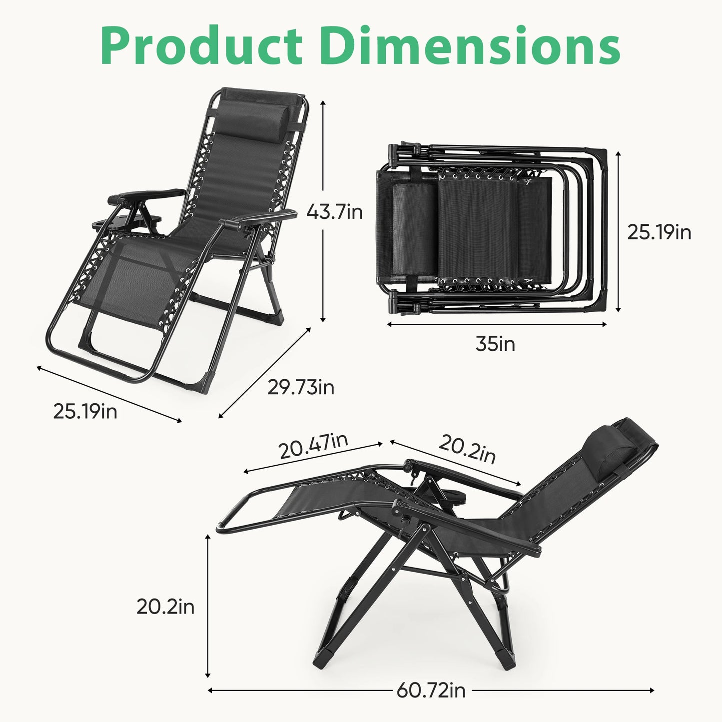 Zero Gravity Recliner Patio Lounge Chair Folding Portable with Cup Holder Trays Removable Cushion For Outdoor Garden