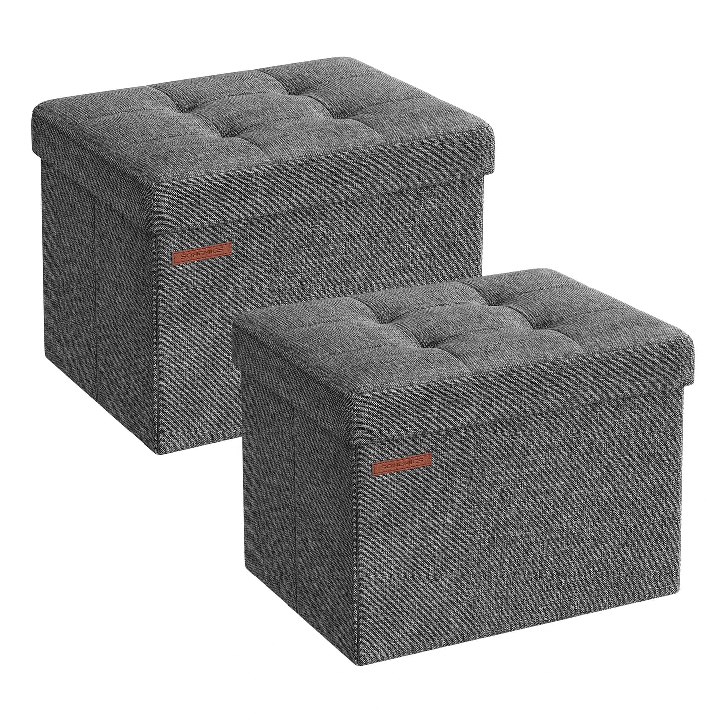 SONGMICS Small Folding Storage Ottoman, Set of 2, Foot Rest Stool, Cube Footrest, 12.2 x 16.1 x 12.2 Inches, 286 lb Load Capacit