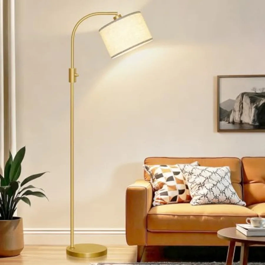 Upgraded Modern Arc Dimmable Tall Standing Floor Lamp with Linen Shade, 1200 Lumens LED Bulb Included, for Living and Reading R