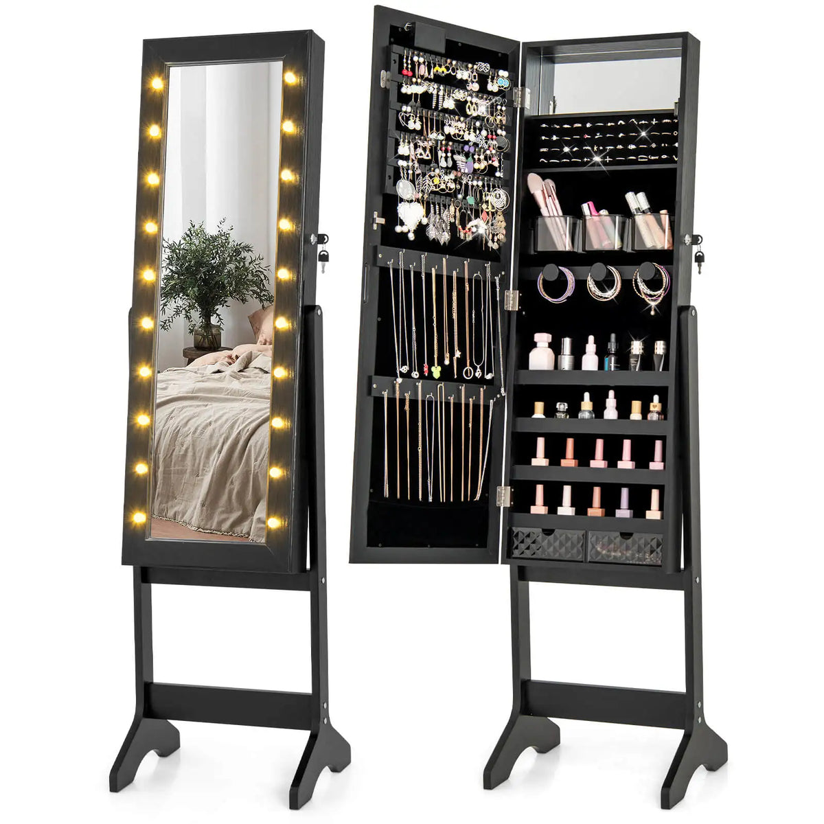 Homasis Led Mirror Jewelry Cabinet With Adjustable Viewing Angles