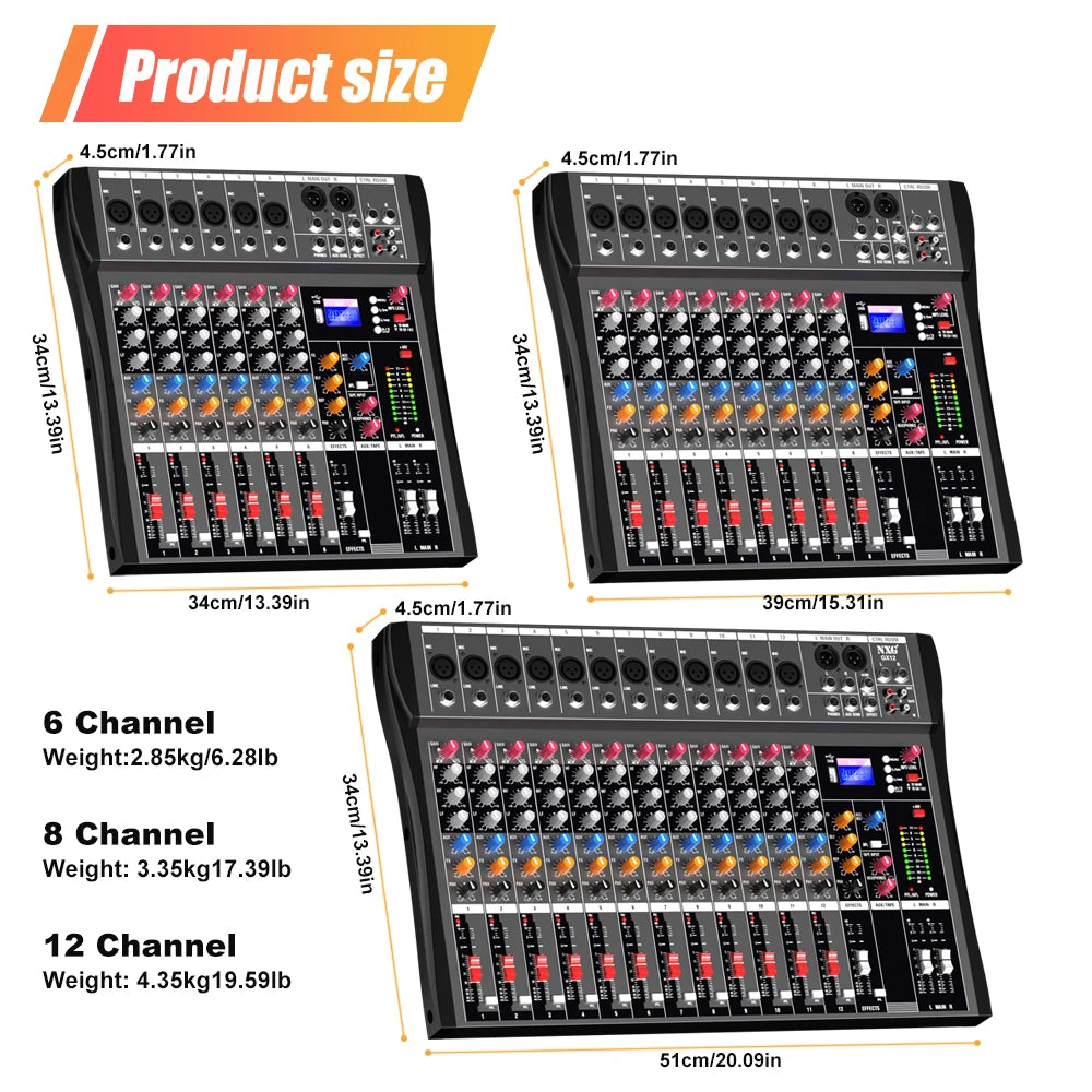 NXG 8 Channel Audio Mixer With Usb And Professional Console