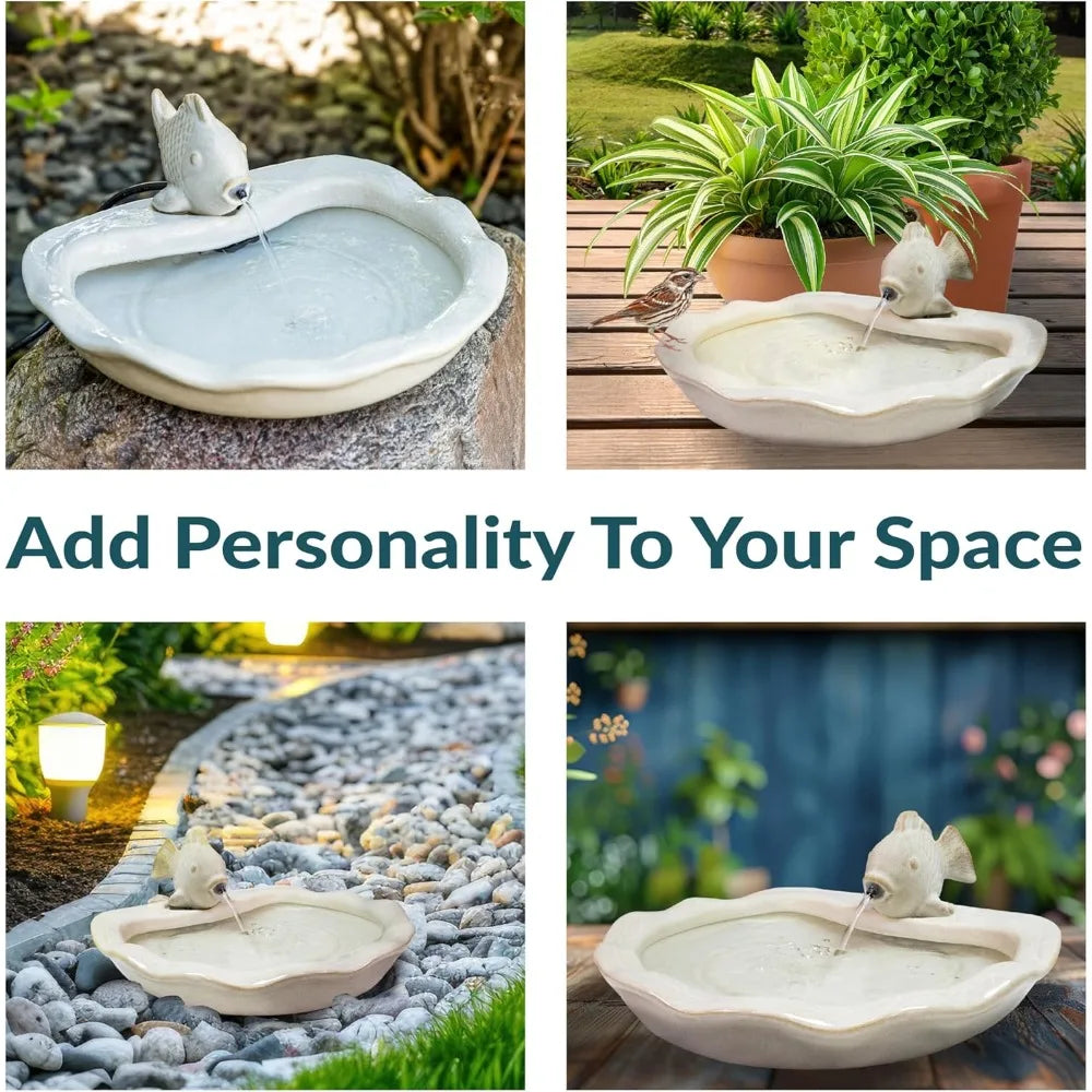 Glazed Ceramic Fish Outdoor Garden Fountain for Patio and Deck