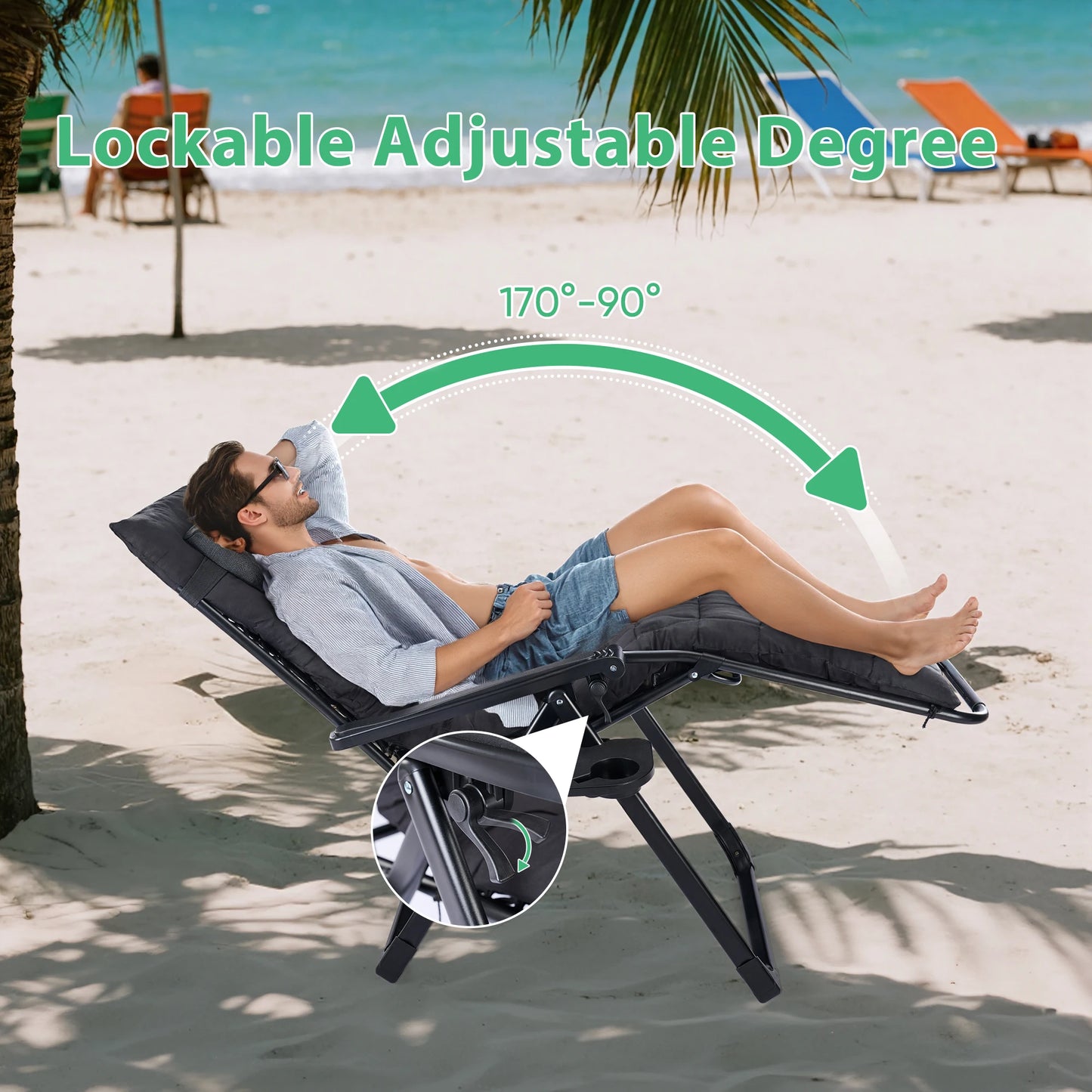Zero Gravity Recliner Patio Lounge Chair Folding Portable with Cup Holder Trays Removable Cushion For Outdoor Garden