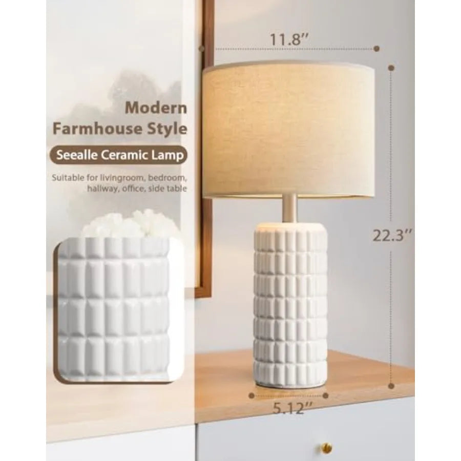 23" Modern Ceramic Table Lamps - Table Lamps for Living Room, Farmhouse Bedside Night Stands Lamp for Bedroom, White Boho Night