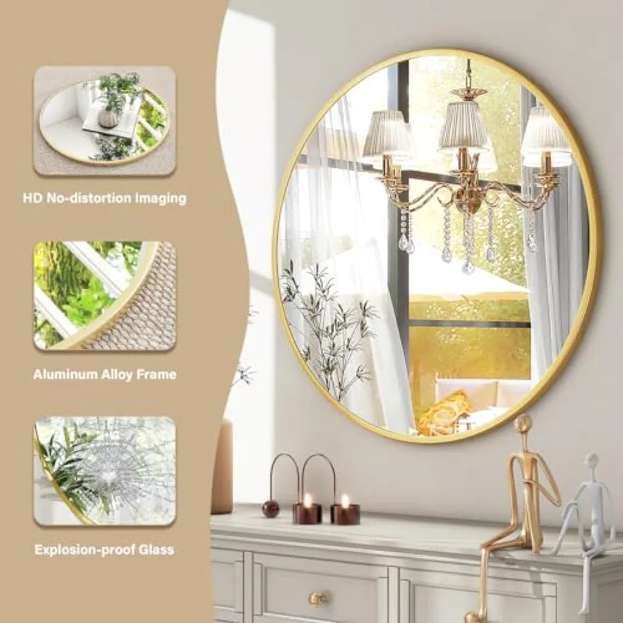 Round Mirror 30 Wall Mounted Circle Mirrors Vanity Mirror with Brushed Aluminum Alloy Frame Modern Decoration for Bathroom, Liv