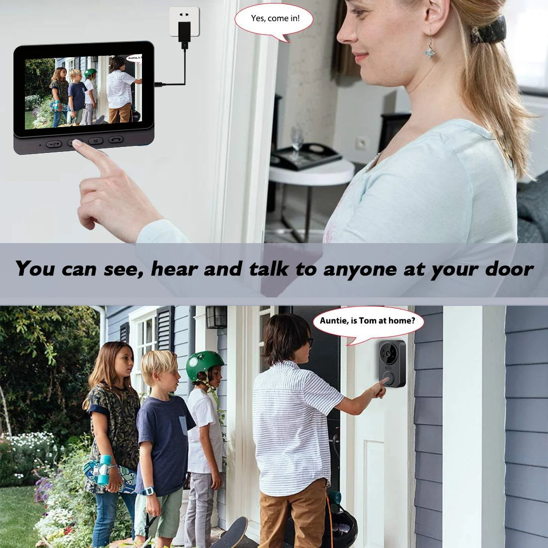 WiFi wireless smart video doorbell, Two-way outdoor 720P HD camera, Wireless intercom voice, Smart home waterproof doorbell
