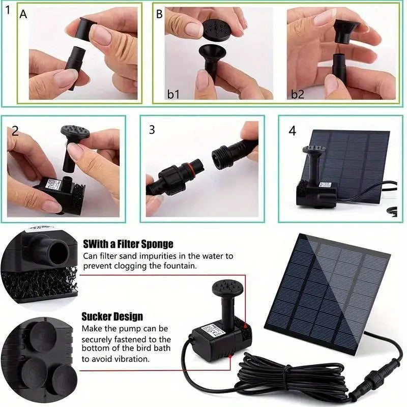 Solar Fountain Pump With 6 Nozzles For Outdoor Garden Decor