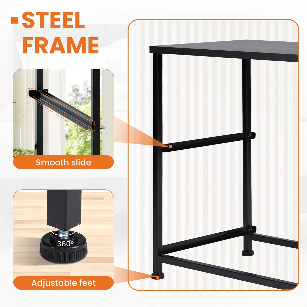 JHK Modern Metal Frame Nightstand With Two Storage Drawers
