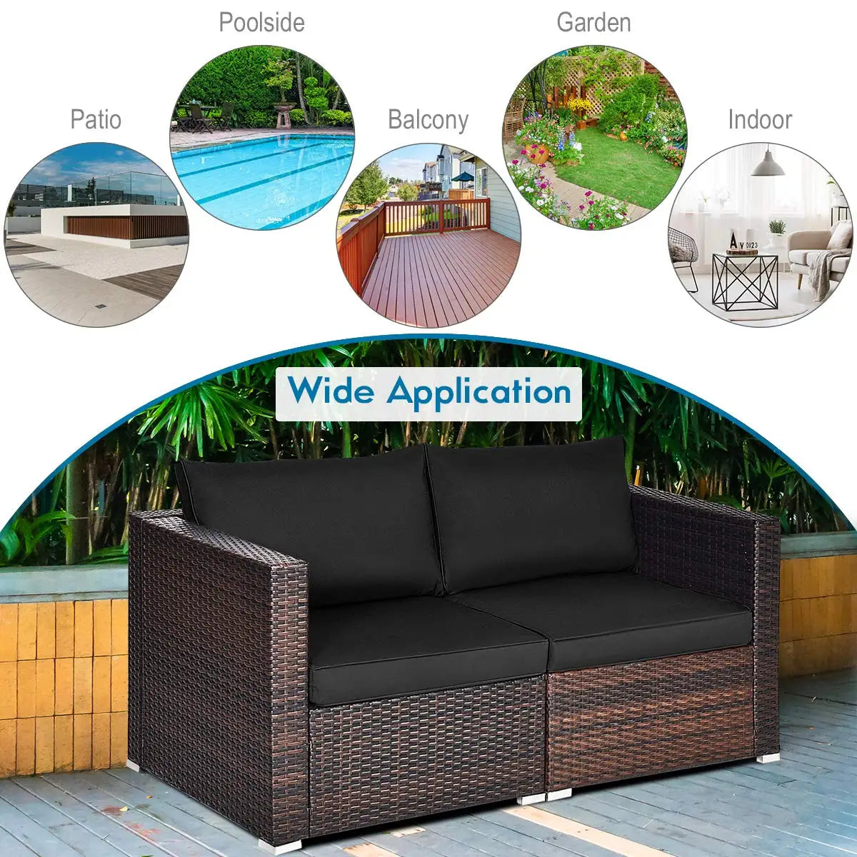 2 Seat Outdoor Wicker Loveseat Sofa Set