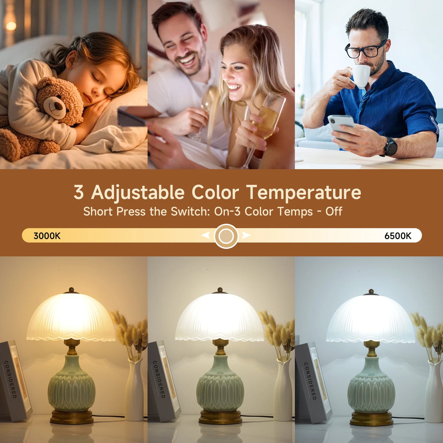 Bedroom Table Lamp, Vintage Gold Table Lamp, Bedroom Ceramic Retro Living Room Lamp, 40.64cm Modern Bedside Nightstand Traditional Lamp, Classic Chinese Green Glass Lamp for Home Decoration
