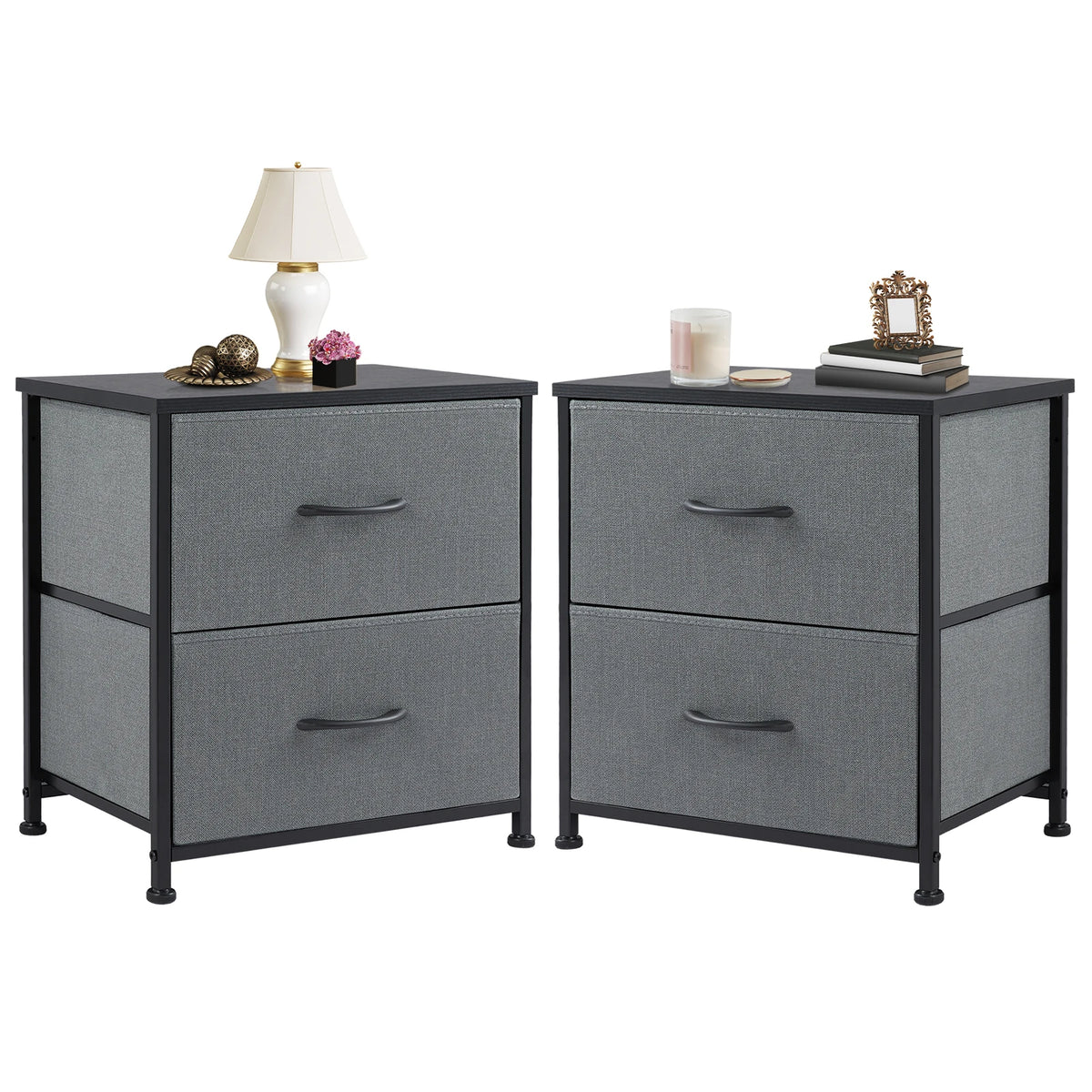 JHK Modern Metal Frame Nightstand With Two Storage Drawers