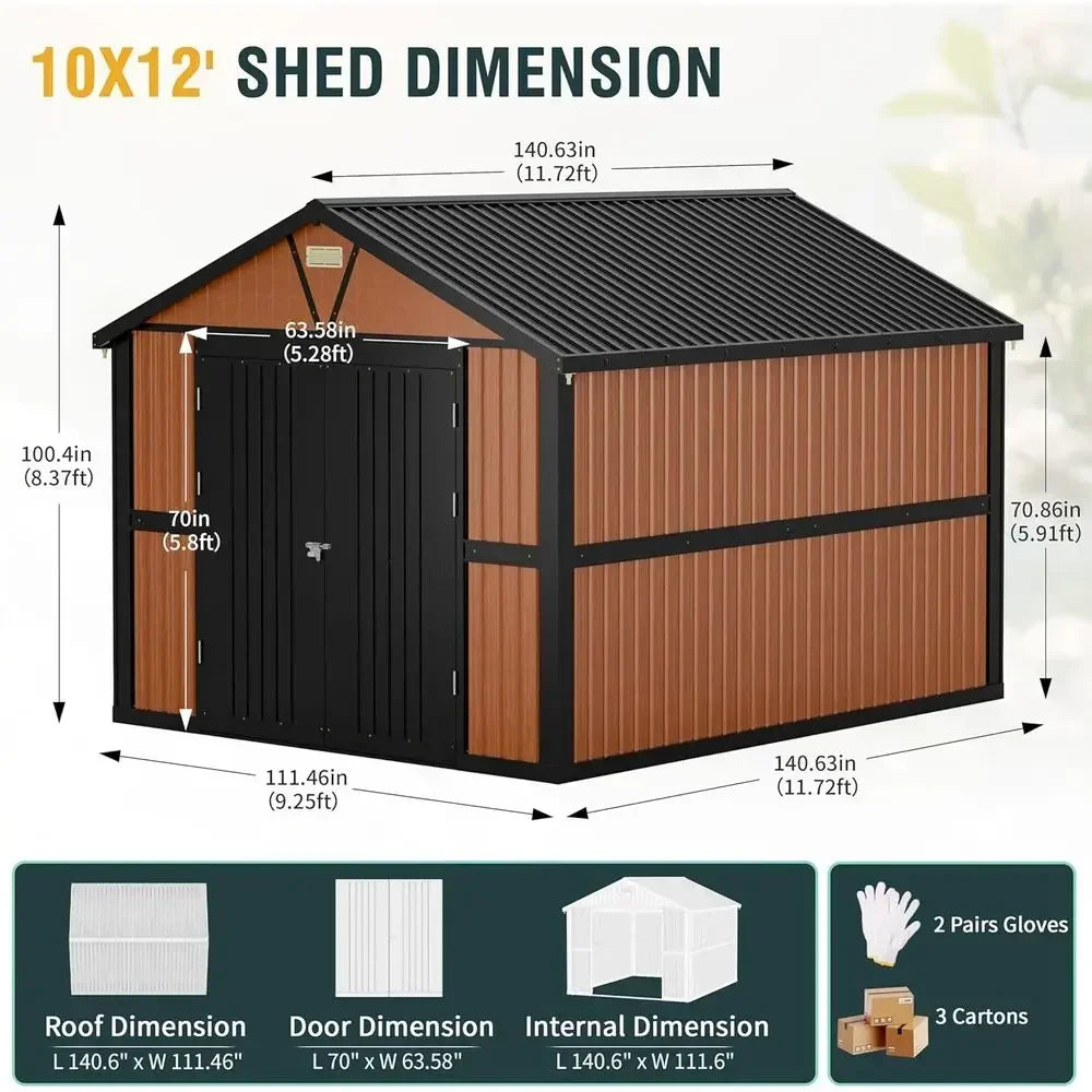Outdoor Metal Storage Shed With Lockable Door And Two Windows